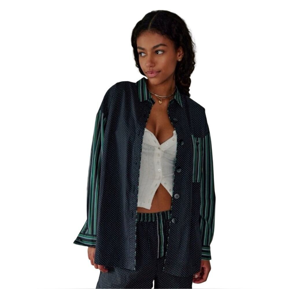 Free People Intimately Milk & Cookies Oversized PJ Shirt XS Button Up Lounge Top